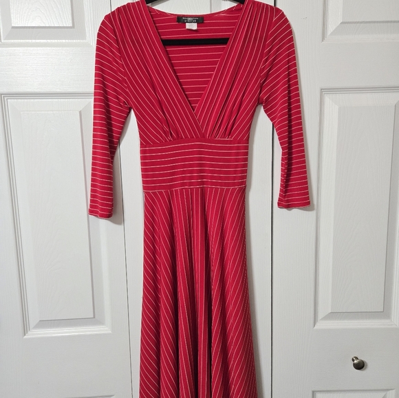 Red Belted Dress With White Stripes, Size XS, B Moss Clothing Company, EUC - Picture 8 of 16
